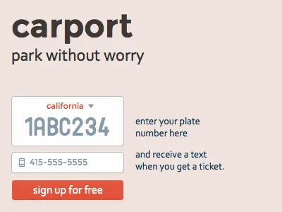 carport.io – park without worry form parking signup webapp website