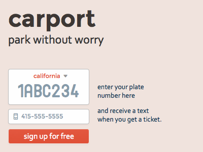 carport.io – park without worry form parking signup webapp website