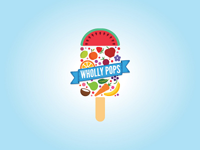 Wholly Pops Logo apple banana carrot coconut fruits lemon orange peach pear popsickle strawberry watermelon