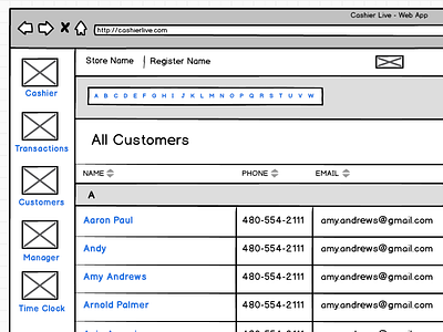 CashierLive Web App Wireframe balsamiq cashier cashierlive ia interface live process redesign wireframe