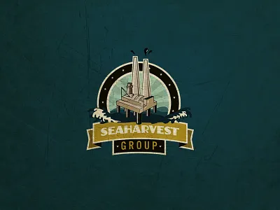 Seaharvest badge blue branding illustrator logo oil retro water