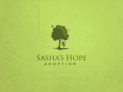 Sasha's Hope adoption branding charity girl. simple green hope illustrator logo one color tree