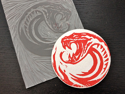 Snake Coaster coaster lino print print snake