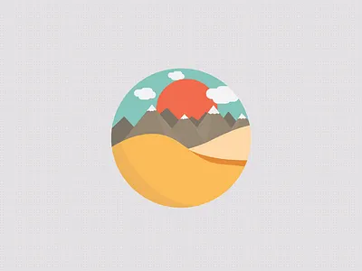 Sunrise in a desert circle desert dusk flat illustration landscape mountains red sand sunrise