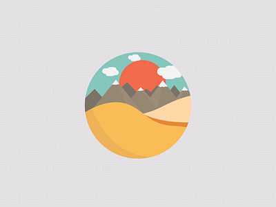 Sunrise in a desert circle desert dusk flat illustration landscape mountains red sand sunrise