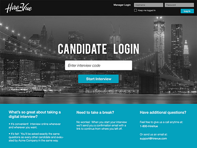 HireVue login page template black blue customizable landing login page sign template up white