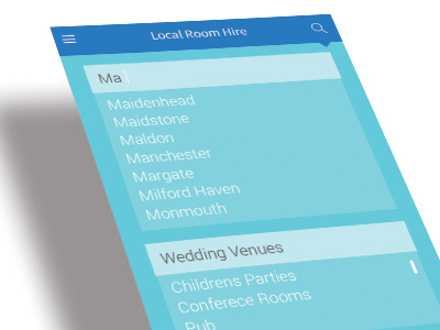 search screen - venue hire app