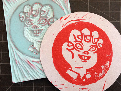 Hand-Man Charlie coaster halloween hand lino lino print print