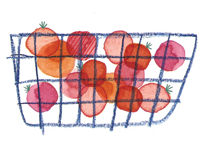 The Essentials—Cherry Tomatoes colored pencil coloured pencil food groceries illustration list tomato tomatoes watercolor watercolour