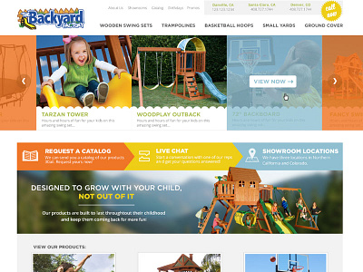 Rainbow Playground backyard bright children colourful kids landing page playful playground product slider swingset trampolines treehouse