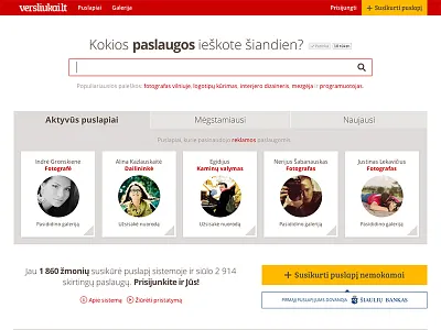 Versliukai.lt homepage realigned community flat homepage layout red search versliukai web web design website yellow