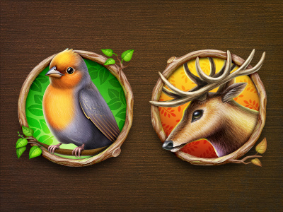 The badges animals artua bird deer icon illustration ios texture tree wood