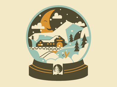 Moonlight Snowglobe 4 color illustration mountains skiing snow snowglobe t shirt winter scene