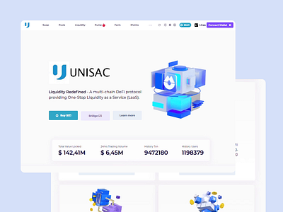 UNISAC Product Page Design defi design illustration informative design interface interface design light theme liquidity multi chain navigable product page ui ui design user friendly ux ux design uxui web 3 web ui web ux