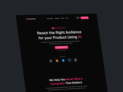 Landing Page Design - Remention AI bento boxes bento cards cta faqs features section figma framer hero section design how it works section landing page design pricing product design responsive design testimonials uxui design web design why choose us