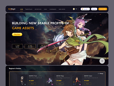 Fantasy Game NFT Marketplace UI anime style nft platform blockchain experience blockchain gaming ui crypto based game economy dark mode ui decentralized gaming hub digital collectibles ux futuristic web3 interface gamefi nft marketplace immersive fantasy design in game nft purchases marketplace ux for nfts motion design nft powered rpg assets play to earn gaming smooth animated ui uxui motion web3 game assets web3 wallet integration