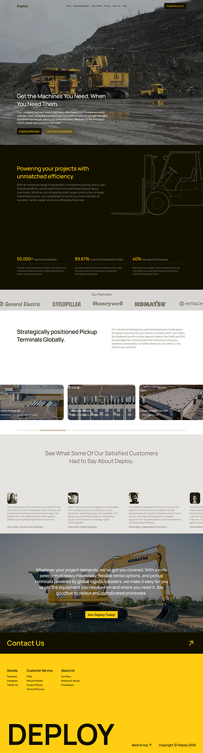 Deploy: A Concept Website For A Heavy Machinery Rental Company desktop design figma ui ux website design