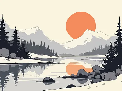 Serene Shades: A Monochrome Escape art dribble graphic design illustration landscape monochrome rebound sunset warmup