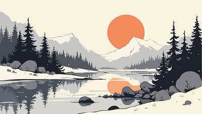 Serene Shades: A Monochrome Escape art dribble graphic design illustration landscape monochrome rebound sunset warmup