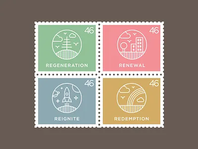 "Re" Series Icons Stamps branding icon identity illustration logo logotype re redemption regeneration reignite renewal space