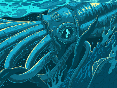 Monster of the Deep aquatic blue coral drawing eye monster seaweed squid suckers