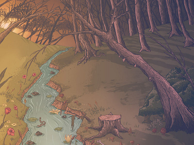 More forest drawing forest illustration river trees woods