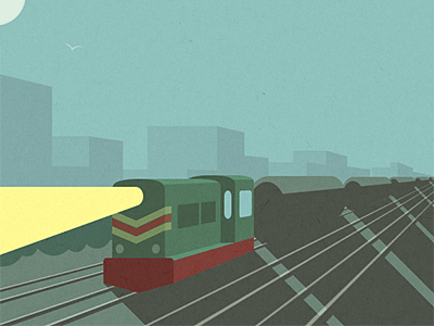 Night train city light moon night rails shadows train