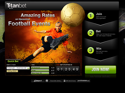 Titan Bet Landing Pages Red Page bet betting countdown live match odds sport timer ui