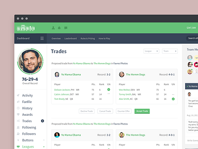 Trades Overview flat flat design focus lab icons sports ui design web design