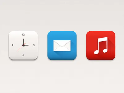 Icons clock icons long longshadow mail messages music shadow vector