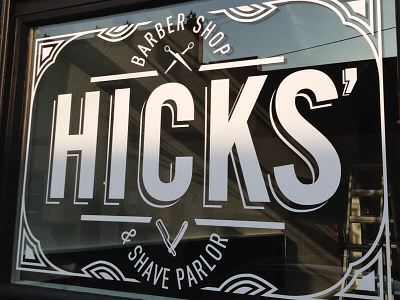 Hicks' Barbershop barber barbershop branding dayton logo ohio razor scissors sing singage window