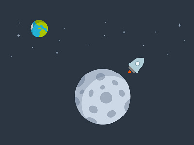 Space The Final Frontier earth flat illustration moon rocket space stars
