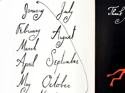 Start all over again calendar calligraphy months script