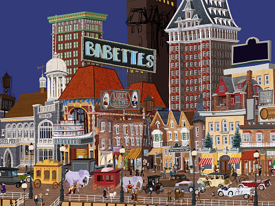 Wintertime Boardwalk Wip 1920s apollo nixon theatre architecture atlantic city babettes buildings character classic cars digital painting illustration photoshop steel pier