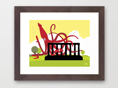 Giant Squid Attacks Edinburgh’s Acropolis acropolis childrens cryptozoology edinburgh giant squid humour illustration monster monsterism national monument pop surrealism scotland