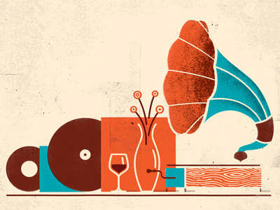 Still Life With Vinyl distress flowers illustration phonogram phonograph record texture turntable vinyl wine wood