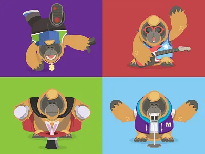 Mascot and Logo for Metro Borneo Festival animal band borneo breakdance dancer illustration indonesia magician mascot music orangutan singer