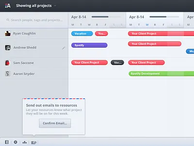 Email Team Resources - Live on Allocate allocation icons management popover timeline ui