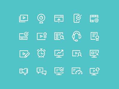 Icon set for VideoGenie chart clock cute icon iconography minimal outline phone simple video website white