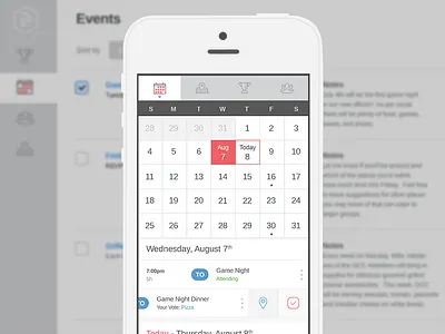 Calendar Screen app calendar design dropdown events flat light minimal mobile ui ux