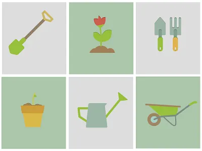Gardening colors flat flower garden gardening icons plant tool vector