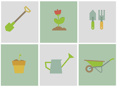 Gardening colors flat flower garden gardening icons plant tool vector