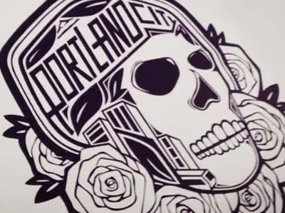 City of Roses hand illustrated illustration portland roses screenprint skull type typography