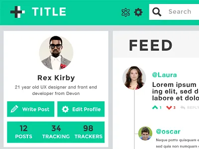 A Social Media UI Project I'm working design flat green profile social media ui website white
