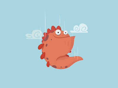 Falling Monster cartoon character falling fish funny illustration monster sky vector