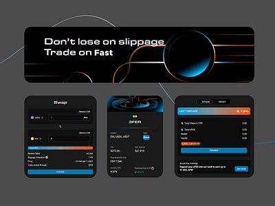 Trading Dashboard dark theme dashboard defi design fast trades interface design landing page landing page design platform slippage stake options trading ui ui design user experience ux design uxui web design web ui web ux