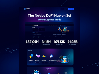 DeFi: Finance Website blockchain dark background dark theme design finance website interface design modern ui responsive design statistics swap options ui ui design ui ux user experience ux ux design web web design web3 website