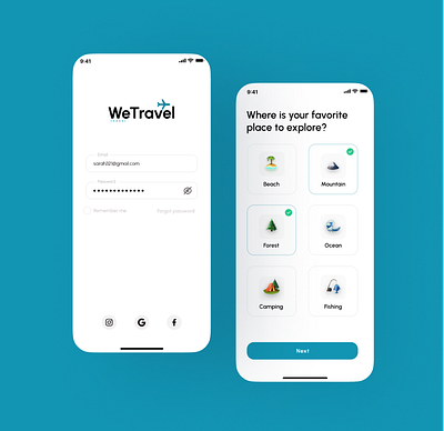 we travel app ui