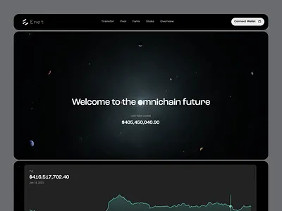 Emet Omnichain Platform animated ui blockchain dark theme defi digital wallet finance futuristic design illustration interactive elements intuitive navigation landing page omnichain seamless user experience space theme ui design ux design uxui web design web ui web ux