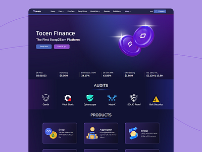 Tocen Crypto Trading Platform blockchain ui crypto economy crypto staking crypto trading data visualization defi dashboard digital finance financial dashboard futuristic design glowing elements interactive ui liquidity pool minimalist layout modern interface swap platform token exchange user experience ux ui ux ui design web3 finance